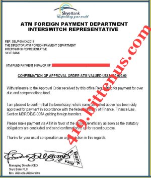 Skye ATM payment approval letter
